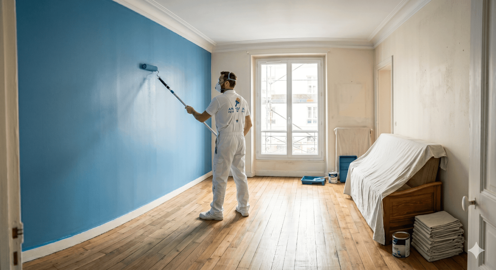 Chambre fraîchement repeinte en blanc par un peintre Peinture Express